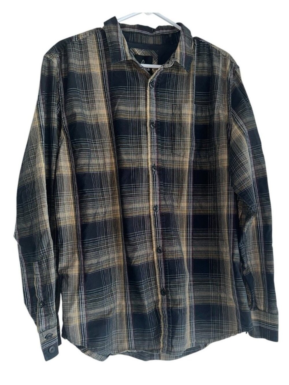 Prana Mens Button Up Long Sleeve Rennin L Brown Plaid Flannel Shirt M2RENN316